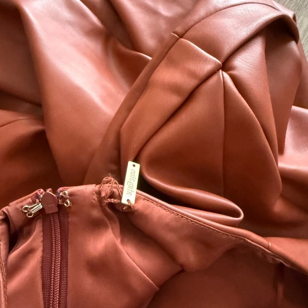 cult gaia zahora brown faux leather halter style sculptural bust detail dress 10 - Picture 8 of 12